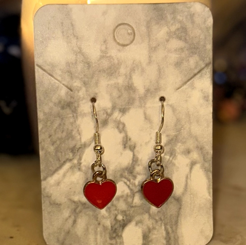 Gold and Red Heart Earrings
